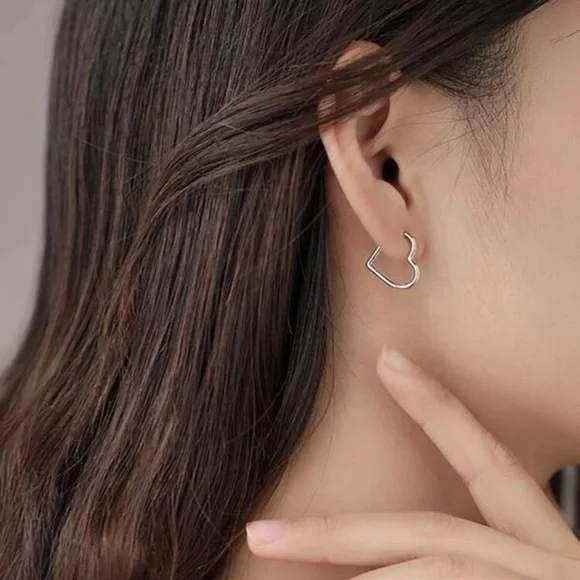 Any 3/$25! Silver Mini Heart Hoop Earrings - Picture 2 of 7